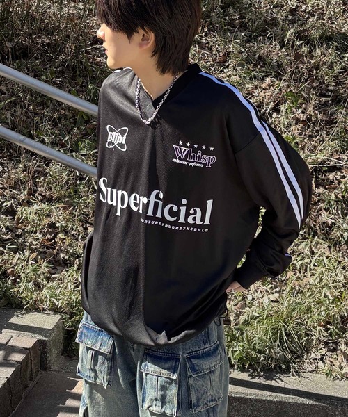 ILL'S(イルズ)の「ユニフォームライク フロントロゴプリント ドロスト サイドラインゲームシャツ メンズ レディース(Tシャツ/カットソー・メンズ・ホワイト/ホワイト系その他/ネイビー/ブルー系その他/ブラック/ブラック系その他・M/L)」の4枚目の写真