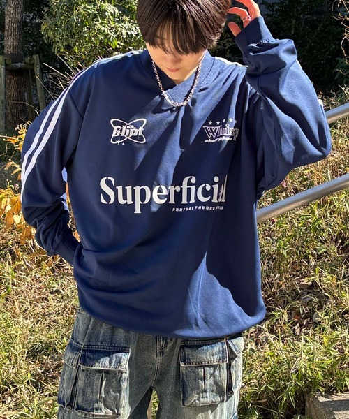ILL'S(イルズ)の「ユニフォームライク フロントロゴプリント ドロスト サイドラインゲームシャツ メンズ レディース(Tシャツ/カットソー・メンズ・ホワイト/ホワイト系その他/ネイビー/ブルー系その他/ブラック/ブラック系その他・M/L)」の6枚目の写真
