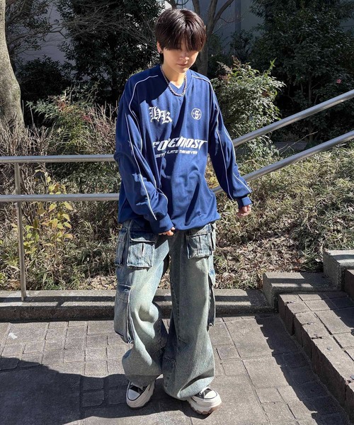 ILL'S(イルズ)の「ユニフォームライク フロントロゴプリント ドロスト サイドラインゲームシャツ メンズ レディース(Tシャツ/カットソー・メンズ・ホワイト/ホワイト系その他/ネイビー/ブルー系その他/ブラック/ブラック系その他・M/L)」の9枚目の写真