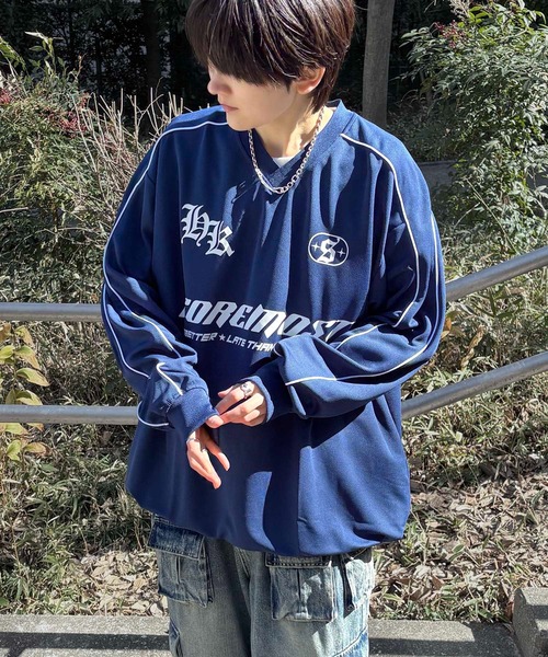 ILL'S(イルズ)の「ユニフォームライク フロントロゴプリント ドロスト サイドラインゲームシャツ メンズ レディース(Tシャツ/カットソー・メンズ・ホワイト/ホワイト系その他/ネイビー/ブルー系その他/ブラック/ブラック系その他・M/L)」の12枚目の写真