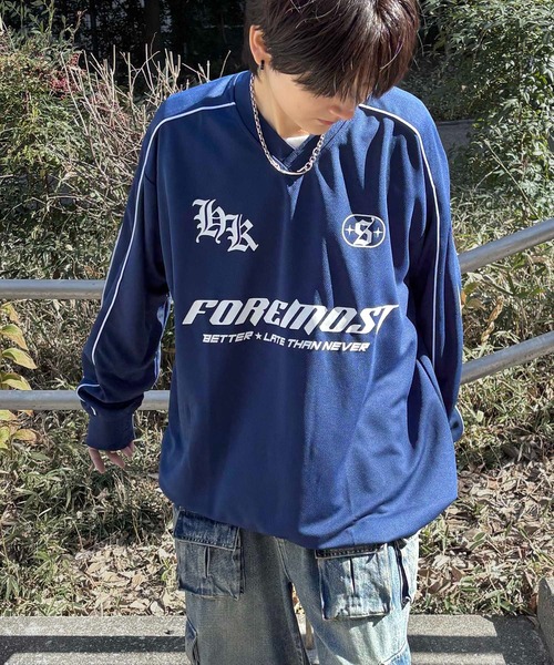 ILL'S(イルズ)の「ユニフォームライク フロントロゴプリント ドロスト サイドラインゲームシャツ メンズ レディース(Tシャツ/カットソー・メンズ・ホワイト/ホワイト系その他/ネイビー/ブルー系その他/ブラック/ブラック系その他・M/L)」の13枚目の写真