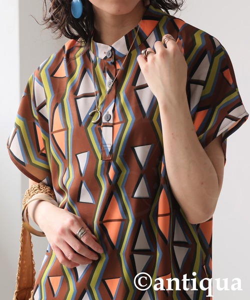 antiqua(アンティカ)の「レトロ柄ワンピース(ワンピース・レディース・ブルー系その他/ブラウン系その他・ONESIZE)」の12枚目の写真