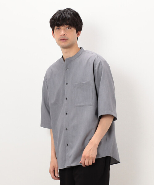 COMME CA ISM（コムサイズム）の「【セットアップ対応】ウールライク 五分袖 バンドカラーシャツ（シャツ/ブラウス・メンズ・ホワイト/ベージュ/ブラック/グレー・LARGE/MEDIUM/SMALL）」の4枚目の写真