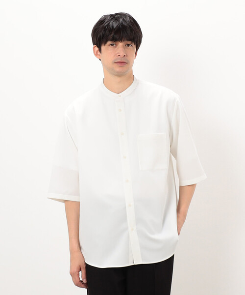 COMME CA ISM（コムサイズム）の「【セットアップ対応】ウールライク 五分袖 バンドカラーシャツ（シャツ/ブラウス・メンズ・ホワイト/ベージュ/ブラック/グレー・LARGE/MEDIUM/SMALL）」の6枚目の写真