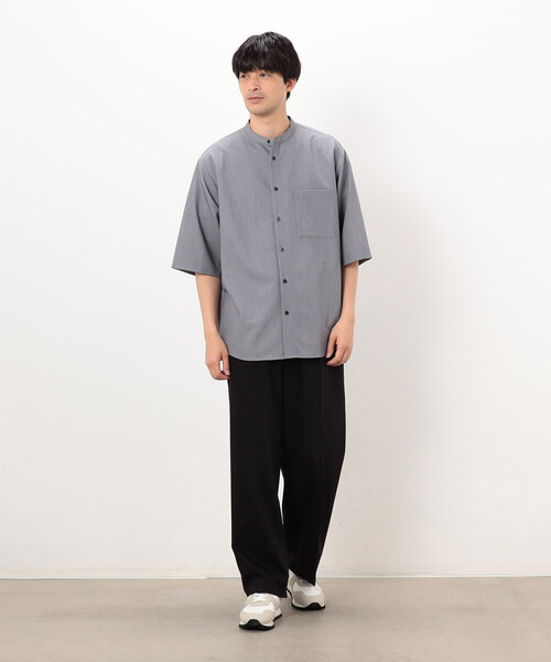 COMME CA ISM（コムサイズム）の「【セットアップ対応】ウールライク 五分袖 バンドカラーシャツ（シャツ/ブラウス・メンズ・ホワイト/ベージュ/ブラック/グレー・LARGE/MEDIUM/SMALL）」の7枚目の写真