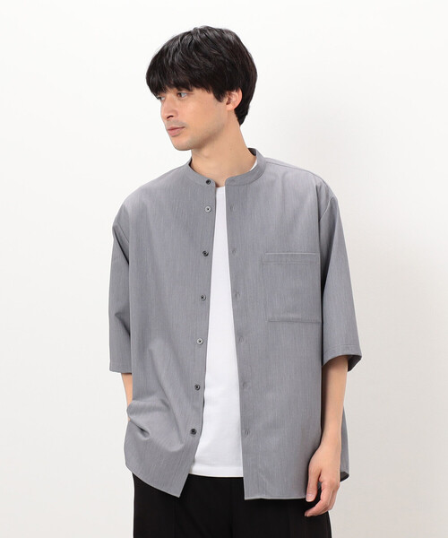 COMME CA ISM（コムサイズム）の「【セットアップ対応】ウールライク 五分袖 バンドカラーシャツ（シャツ/ブラウス・メンズ・ホワイト/ベージュ/ブラック/グレー・LARGE/MEDIUM/SMALL）」の8枚目の写真