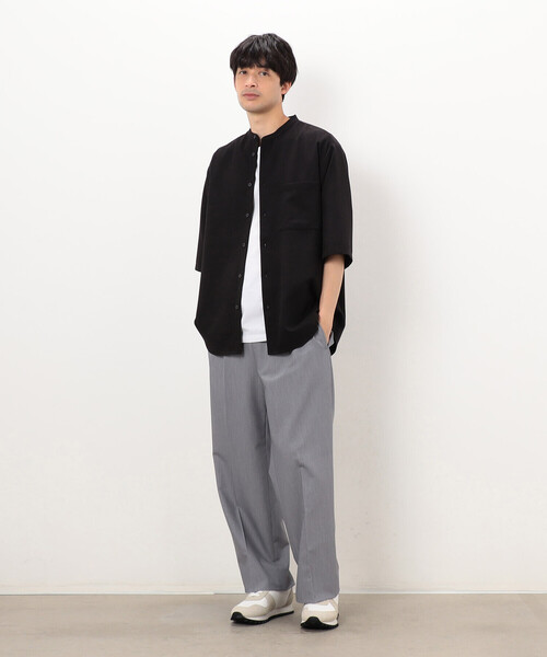 COMME CA ISM（コムサイズム）の「【セットアップ対応】ウールライク 五分袖 バンドカラーシャツ（シャツ/ブラウス・メンズ・ホワイト/ベージュ/ブラック/グレー・LARGE/MEDIUM/SMALL）」の9枚目の写真