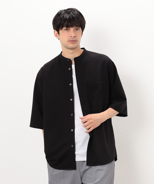 COMME CA ISM（コムサイズム）の「【セットアップ対応】ウールライク 五分袖 バンドカラーシャツ（シャツ/ブラウス・メンズ・ホワイト/ベージュ/ブラック/グレー・LARGE/MEDIUM/SMALL）」の10枚目の写真
