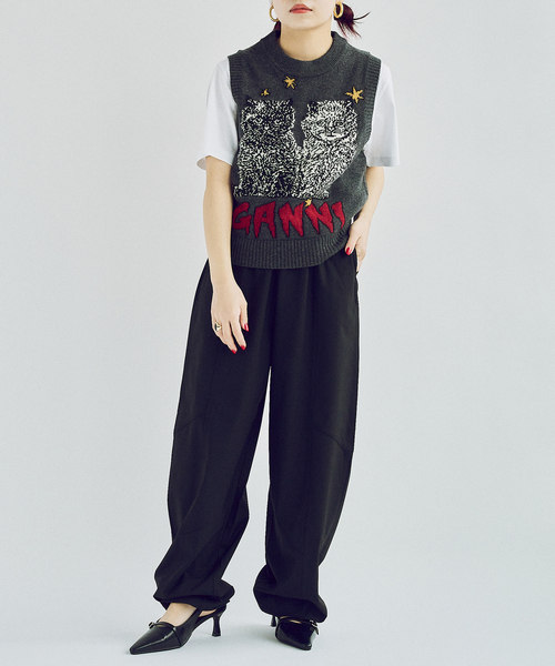 GANNI（ガニー）の「GANNI/ ガニー Graphic Wool Mix Cats Vest（ベスト・レディース・チャコールグレー・FREE）」の9枚目の写真