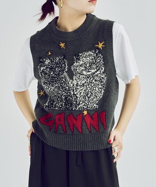 GANNI（ガニー）の「GANNI/ ガニー Graphic Wool Mix Cats Vest（ベスト・レディース・チャコールグレー・FREE）」の8枚目の写真