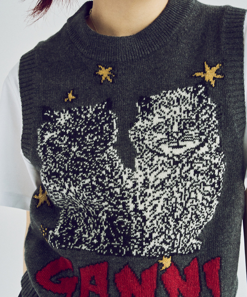 GANNI（ガニー）の「GANNI/ ガニー Graphic Wool Mix Cats Vest（ベスト・レディース・チャコールグレー・FREE）」の6枚目の写真