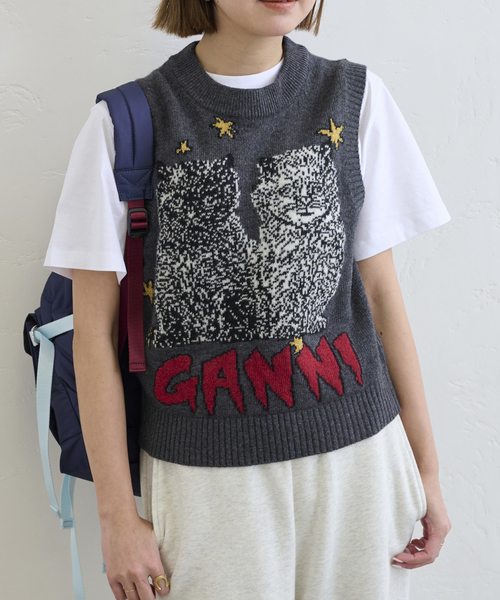 GANNI（ガニー）の「GANNI/ ガニー Graphic Wool Mix Cats Vest（ベスト・レディース・チャコールグレー・FREE）」の20枚目の写真