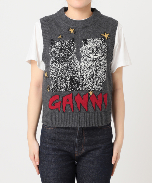 GANNI（ガニー）の「GANNI/ ガニー Graphic Wool Mix Cats Vest（ベスト・レディース・チャコールグレー・FREE）」の19枚目の写真
