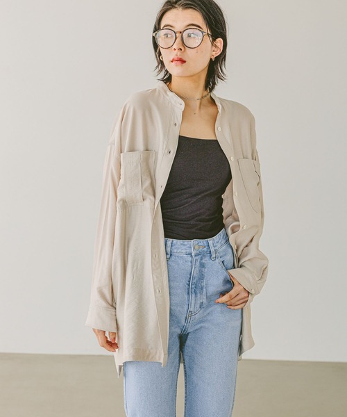 BAYFLOW（ベイフロー）の「[サイドスリット入り]シアーロングシャツ（シャツ/ブラウス・レディース・グレイッシュベージュ/ライトイエロー/チャコール・FREE）」の3枚目の写真