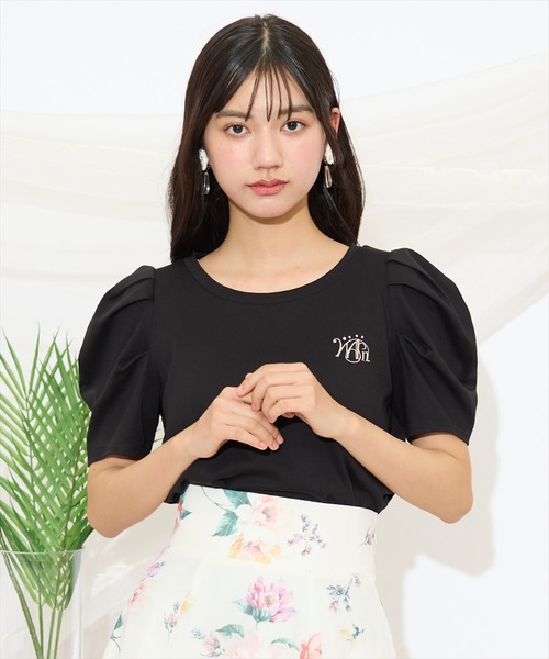 WILLSELECTION（ウィルセレクション）の「タックスリーブロゴ刺繍トップス（Tシャツ/カットソー・レディース・ブラック/オフホワイト/ピンク/ミント・FREE）」の3枚目の写真