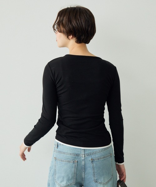 Clum（クルム）の「レイヤードボタントップス（Tシャツ/カットソー・レディース・グレー/ブラック・SMALL/MEDIUM）」の15枚目の写真