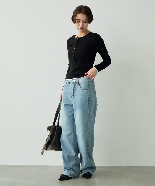 Clum（クルム）の「レイヤードボタントップス（Tシャツ/カットソー・レディース・グレー/ブラック・SMALL/MEDIUM）」の20枚目の写真