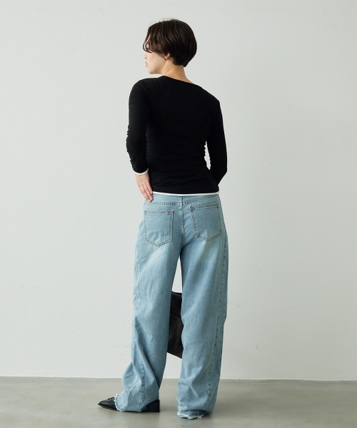 Clum（クルム）の「レイヤードボタントップス（Tシャツ/カットソー・レディース・グレー/ブラック・SMALL/MEDIUM）」の22枚目の写真