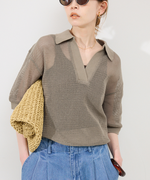 SLOBE IENA（スローブイエナ）の「メッシュスキッパープルオーバー（Tシャツ/カットソー・レディース・ブラック/カーキ/ベージュ・FREE）」の6枚目の写真