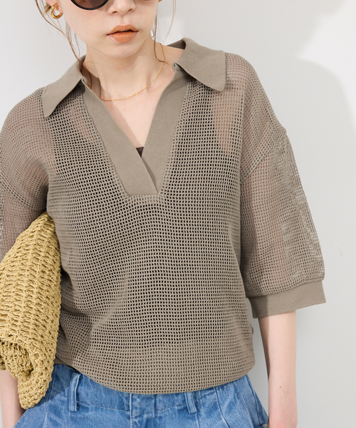 SLOBE IENA（スローブイエナ）の「メッシュスキッパープルオーバー（Tシャツ/カットソー・レディース・ブラック/カーキ/ベージュ・FREE）」の7枚目の写真