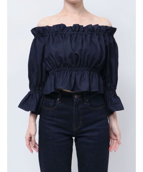 MERCURYDUO（マーキュリーデュオ）の「デニム2WAYオフショル五分袖シャーリングブラウス（シャツ/ブラウス・レディース・ライトブルー/インディゴブルー・FREE）」の11枚目の写真