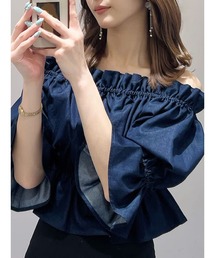 MERCURYDUO | デニム2WAYオフショル五分袖シャーリングブラウス(シャツ/ブラウス)