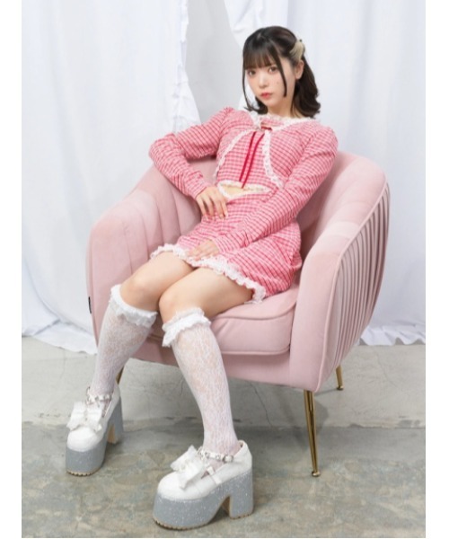 Ank Rouge（アンクルージュ）の「おなかチラ開きアンサンブル（ワンピース・レディース・ピンク/ブラック/レッド・M）」の4枚目の写真