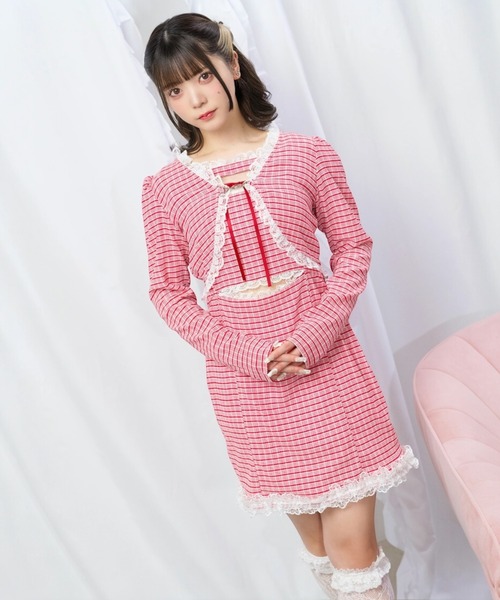 Ank Rouge(アンクルージュ)の「おなかチラ開きアンサンブル(ワンピース・レディース・ピンク/ブラック/レッド・M)」の4枚目の写真