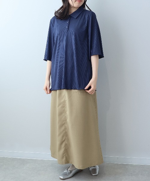 leswel(レスウェル)の「【L~5L 大きいサイズ】ランダムテレコポロシャツ 半袖 春夏(ポロシャツ・レディース・ブラック/グリーン/ネイビー・5L/4L/3L/LL/L)」の10枚目の写真