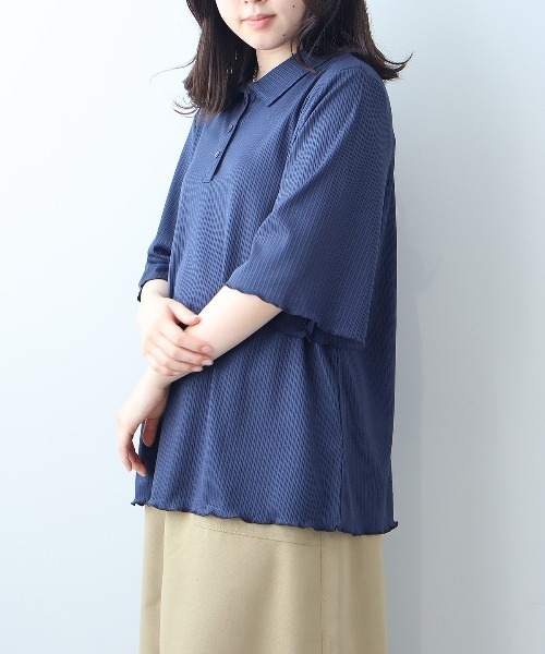 leswel(レスウェル)の「【L~5L 大きいサイズ】ランダムテレコポロシャツ 半袖 春夏(ポロシャツ・レディース・ブラック/グリーン/ネイビー・5L/4L/3L/LL/L)」の11枚目の写真