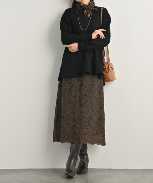 aunt lily(アントリリー)の「総レースミモレ丈スカート(スカート・レディース・モカ/ネイビー・S/L/LL/M/3L)」の5枚目の写真