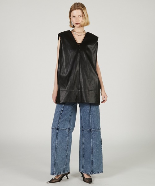 PRANK PROJECT（プランクプロジェクト）の「スーパーハイウエストバックヘムファスナーデニム / Super High Waist Back Hem Zipper Denim（デニムパンツ・レディース・ネイビー/ベージュ/ブルー・36/38）」の9枚目の写真