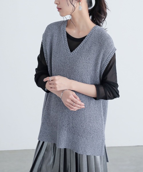 n'OrLABEL（ノアールレーベル）の「『ミックスヤーンニットベスト』（ベスト・レディース・ベージュ/ブラック/ブルー・FREE）」の3枚目の写真