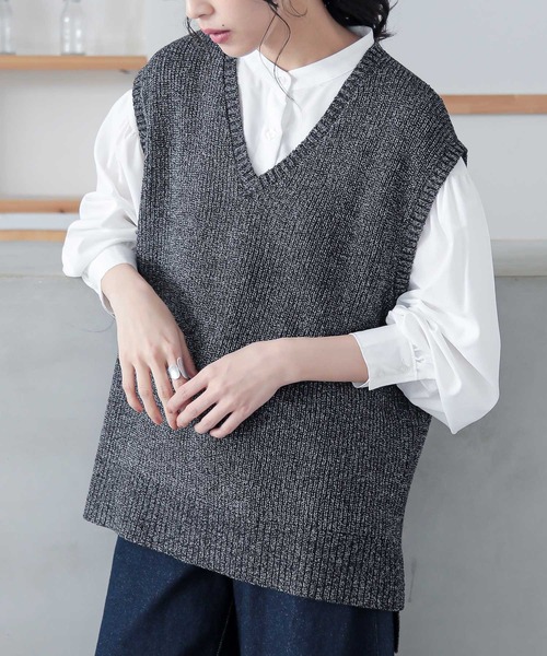 n'OrLABEL（ノアールレーベル）の「『ミックスヤーンニットベスト』（ベスト・レディース・ベージュ/ブラック/ブルー・FREE）」の18枚目の写真