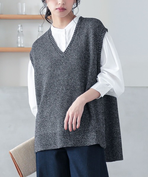 n'OrLABEL（ノアールレーベル）の「『ミックスヤーンニットベスト』（ベスト・レディース・ベージュ/ブラック/ブルー・FREE）」の17枚目の写真