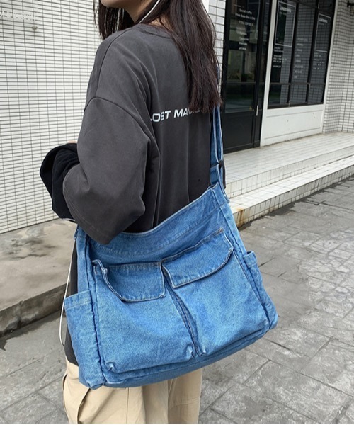 セール】WEGO/デニムマルチポケットショルダーバッグ