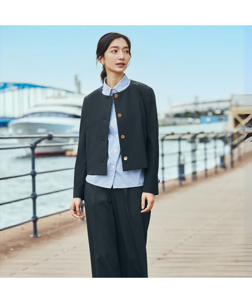 トレンドのショート丈ジャケット】自宅で洗えるクルーネック