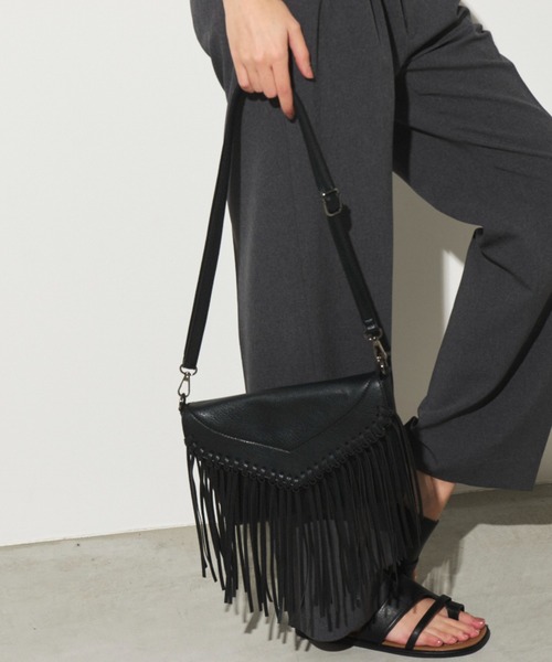 【超美品】AFB フリンジ ショルダーバッグ 超希少品 ブラック セール】ロングフリンジショルダーBAG(ショルダーバッグ