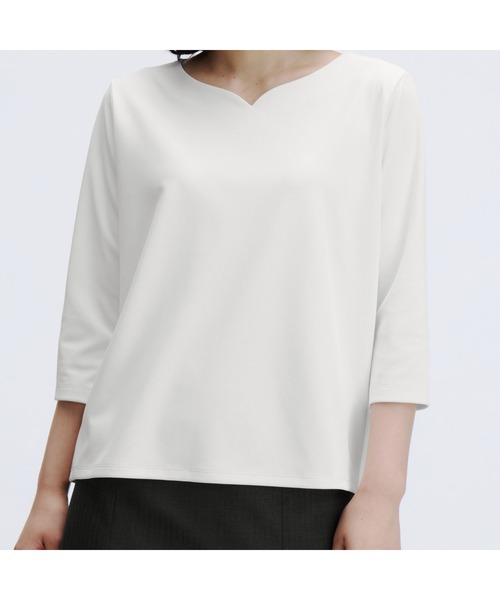 AOYAMA(アオヤマ)の「【透けない白】暑い夏でも着用可能!透けないカットソー/ホワイト/カーキ/5分袖/7分袖|通勤&オフィス&入卒&セレモニー&オケージョン|自宅で洗える・ストレッチ・UVカット・防止シワ|(Tシャツ/カットソー・レディース・ホワイト/カーキ/ホワイト系2・LL/3L/S/M/L)」の12枚目の写真