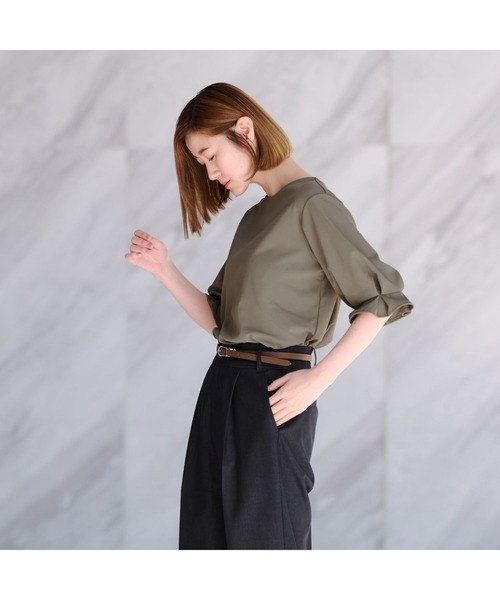 AOYAMA(アオヤマ)の「【透けない白】暑い夏でも着用可能!透けないカットソー/ホワイト/カーキ/5分袖/7分袖|通勤&オフィス&入卒&セレモニー&オケージョン|自宅で洗える・ストレッチ・UVカット・防止シワ|(Tシャツ/カットソー・レディース・ホワイト/カーキ/ホワイト系2・LL/3L/S/M/L)」の19枚目の写真