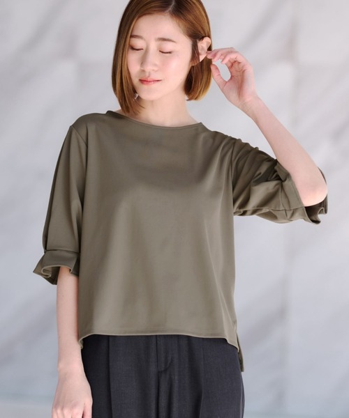 AOYAMA(アオヤマ)の「【透けない白】暑い夏でも着用可能!透けないカットソー/ホワイト/カーキ/5分袖/7分袖|通勤&オフィス&入卒&セレモニー&オケージョン|自宅で洗える・ストレッチ・UVカット・防止シワ|(Tシャツ/カットソー・レディース・ホワイト/カーキ/ホワイト系2・LL/3L/S/M/L)」の17枚目の写真