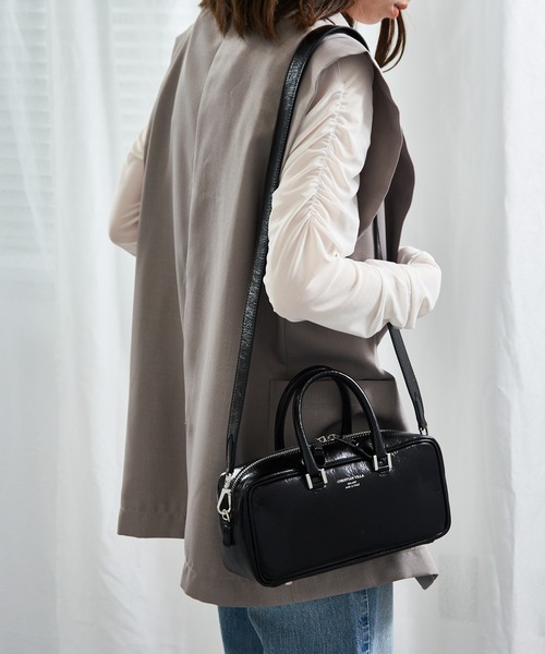 CHRISTIAN VILLA（クリスチャンヴィラ）の「【CHRISTIAN VILLA】2WAY スクエアレザーボストンバッグ 本革 ATHENE VERNICE 6127（ボストンバッグ・レディース・グレー/ブラック・FREE）」の7枚目の写真