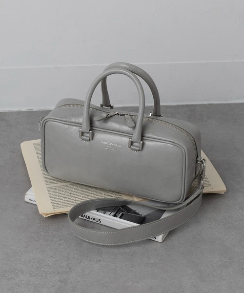 CHRISTIAN VILLA（クリスチャンヴィラ）の「【CHRISTIAN VILLA】2WAY スクエアレザーボストンバッグ 本革 ATHENE VERNICE 6127（ボストンバッグ・レディース・グレー/ブラック・FREE）」の4枚目の写真