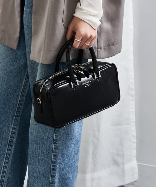 CHRISTIAN VILLA（クリスチャンヴィラ）の「【CHRISTIAN VILLA】2WAY スクエアレザーボストンバッグ 本革 ATHENE VERNICE 6127（ボストンバッグ・レディース・グレー/ブラック・FREE）」の3枚目の写真