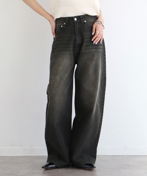 NOGLE(ノグル)の「【NOGLE/ノグル】ワイドケミカルデニム(デニムパンツ・レディース・ブルー系その他/ライトブルー/ブラック/ブルー・S/M)」の1枚目の写真