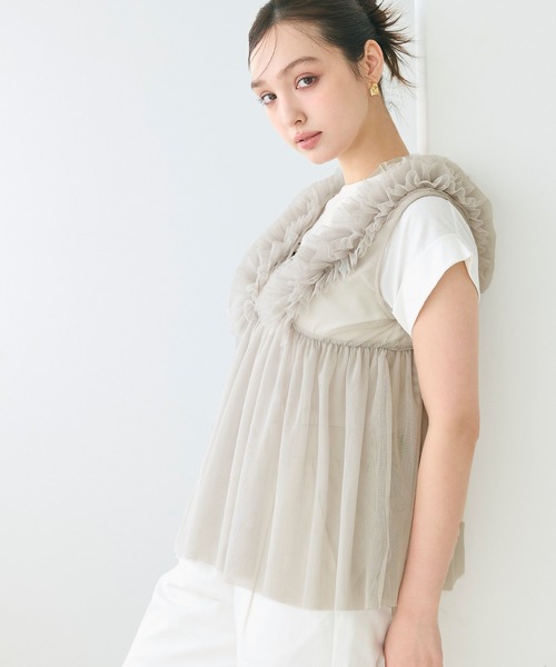 coca（coca）（コカ）の「チュールVネックトップス（Tシャツ/カットソー・レディース・ドット/レッド/ブラック/グレー・M/L）」の6枚目の写真