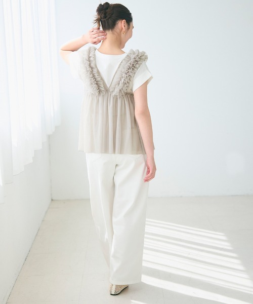 coca（coca）（コカ）の「チュールVネックトップス（Tシャツ/カットソー・レディース・ドット/レッド/ブラック/グレー・M/L）」の7枚目の写真