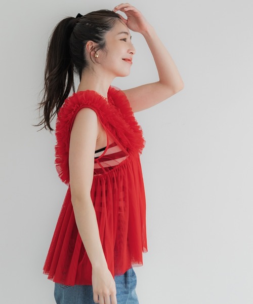 coca（coca）（コカ）の「チュールVネックトップス（Tシャツ/カットソー・レディース・ドット/レッド/ブラック/グレー・M/L）」の9枚目の写真