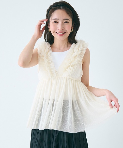 coca（coca）（コカ）の「チュールVネックトップス（Tシャツ/カットソー・レディース・ドット/レッド/ブラック/グレー・M/L）」の18枚目の写真