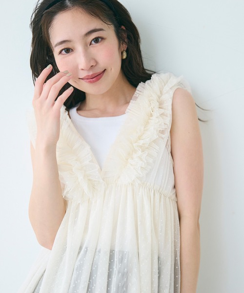 coca（coca）（コカ）の「チュールVネックトップス（Tシャツ/カットソー・レディース・ドット/レッド/ブラック/グレー・M/L）」の20枚目の写真